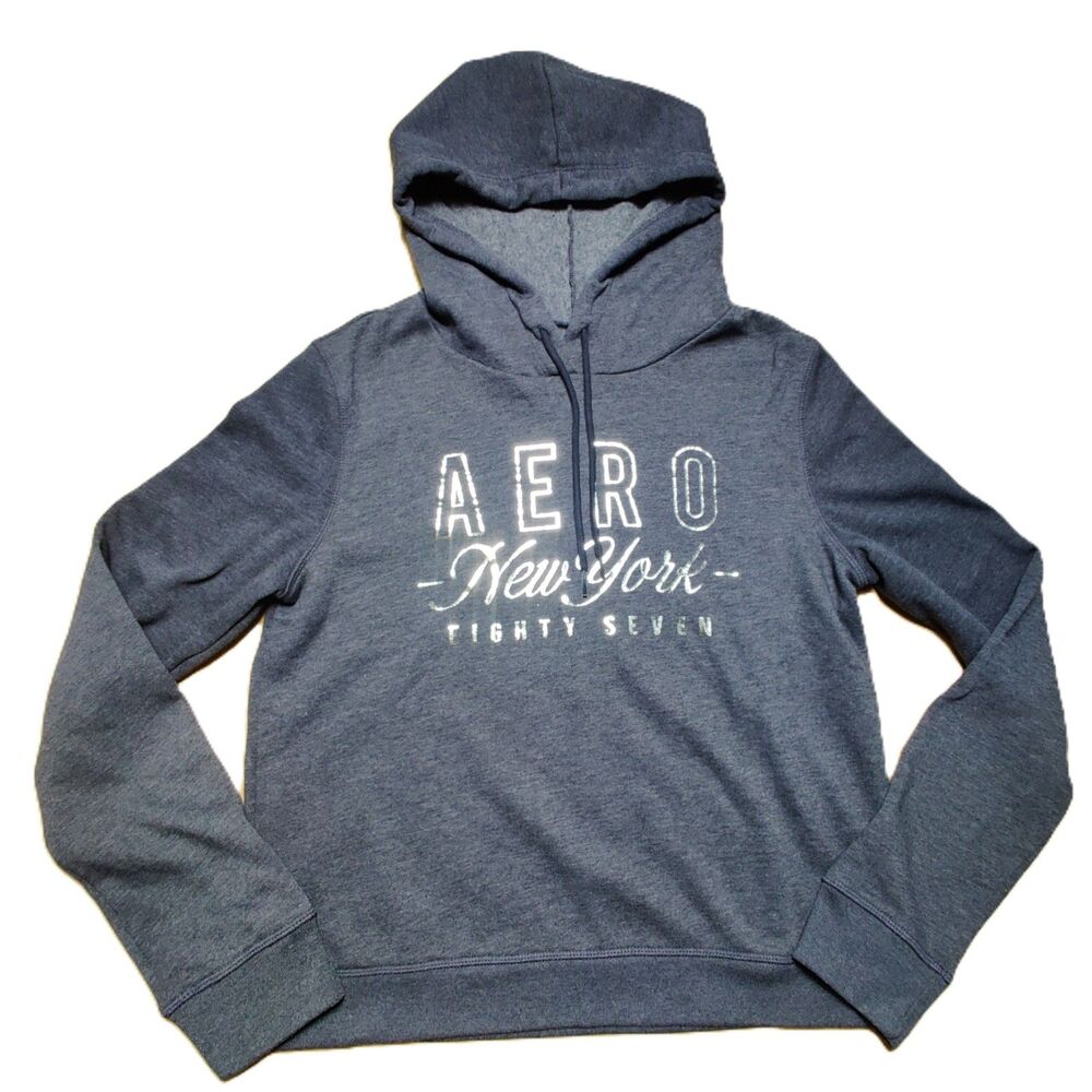 Aeropostale Aero New York 87 Pullover Hoodie Womens M Gray Graphic Sweatshirt